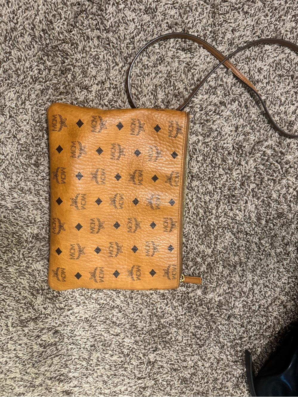 MCM Cognac Visetos Logo Crossbody Pouch - Cognac